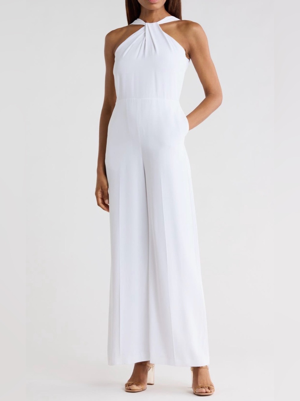 Theory White Twist bodice Halter-Neck Wide-Leg Jumpsuit
